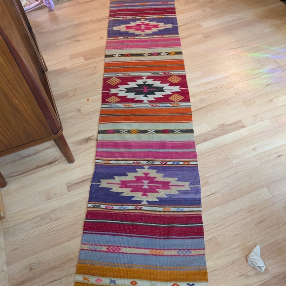Colorful Geometric Patterned Wool Runner Rug - Picture 1 of 4